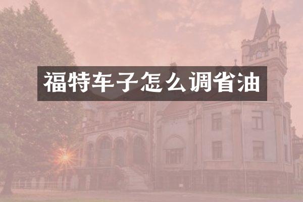 福特车子怎么调省油