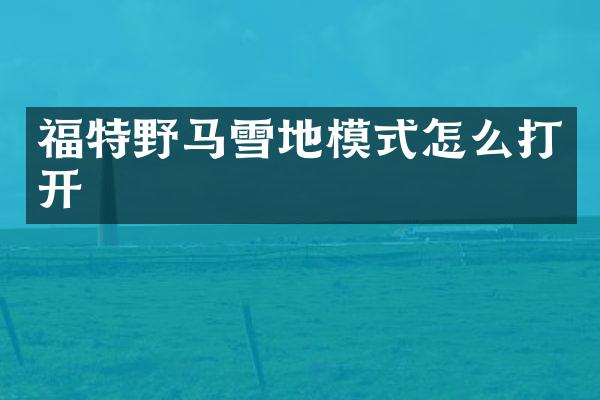 福特野马雪地模式怎么打开