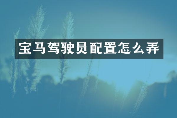 宝马驾驶员配置怎么弄