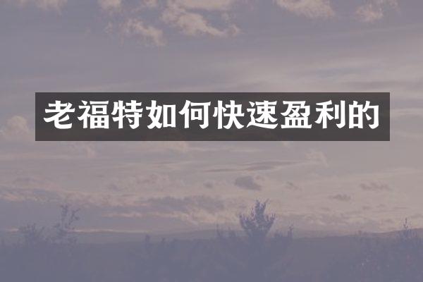 老福特如何快速盈利的