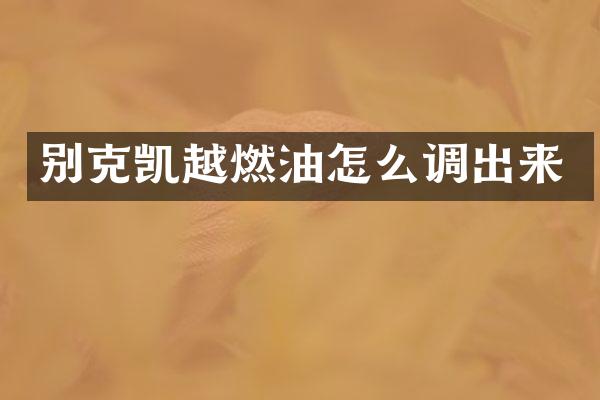 别克凯越燃油怎么调出来