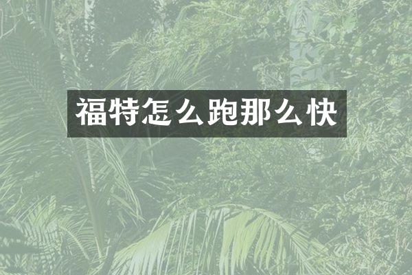 福特怎么跑那么快