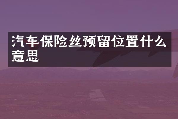 汽车保险丝预留位置什么意思