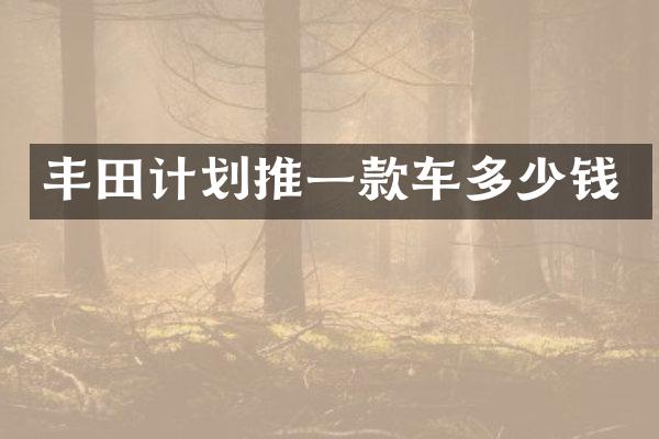 丰田计划推一款车多少钱