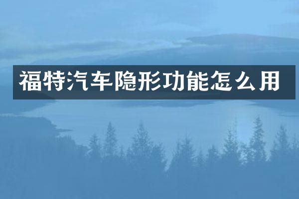 福特汽车隐形功能怎么用