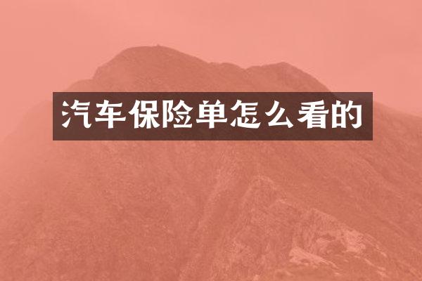 汽车保险单怎么看的