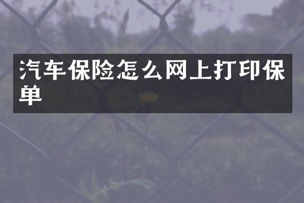 汽车保险怎么网上打印保单
