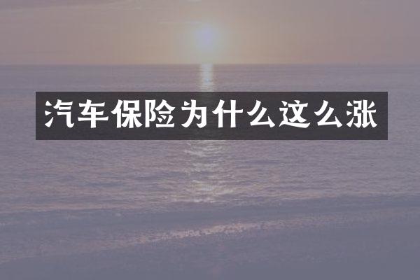 汽车保险为什么这么涨