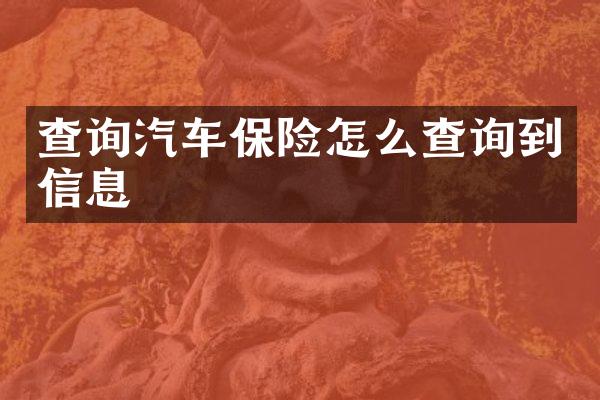 查询汽车保险怎么查询到信息
