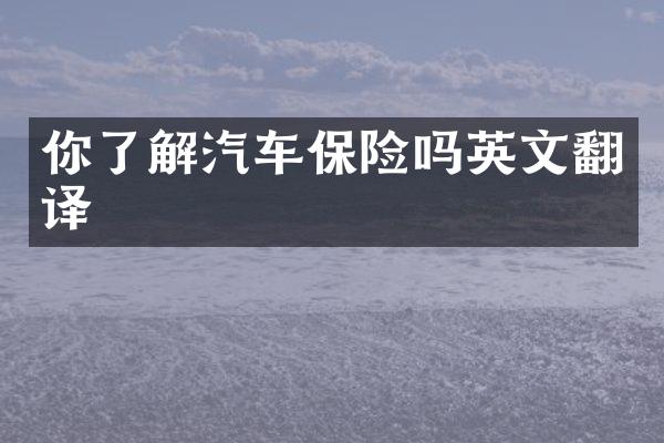 你了解汽车保险吗英文翻译