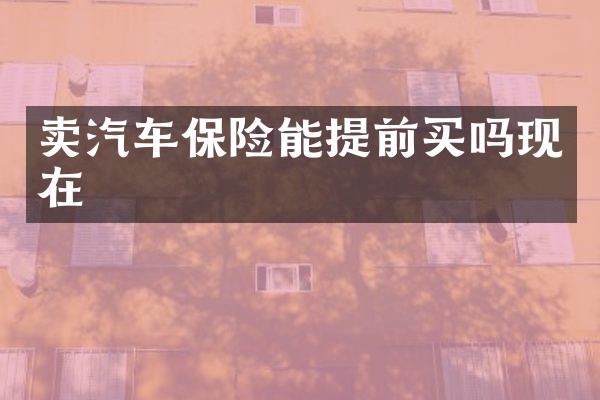 卖汽车保险能提前买吗现在