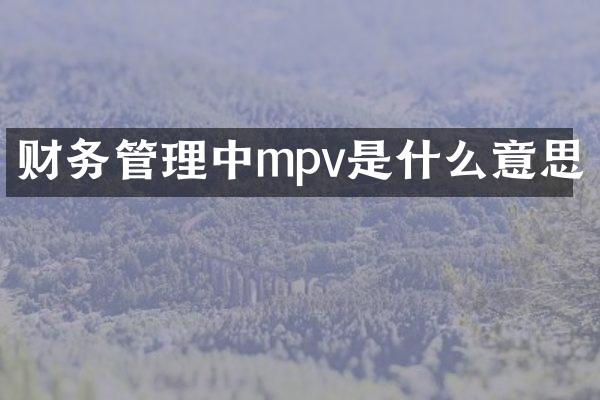 财务管理中mpv是什么意思