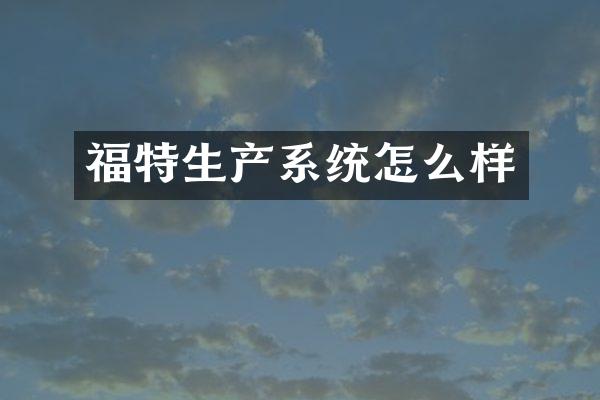 福特生产系统怎么样