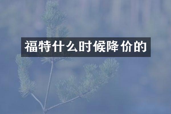 福特什么时候降价的