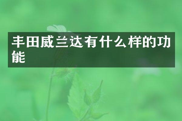 丰田威兰达有什么样的功能