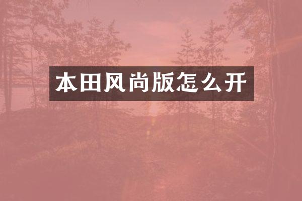 本田风尚版怎么开