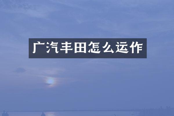 广汽丰田怎么运作