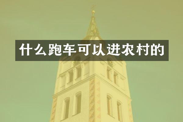 什么跑车可以进农村的
