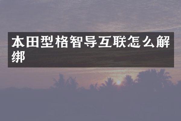 本田型格智导互联怎么解绑