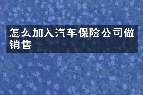 怎么加入汽车保险公司做销售