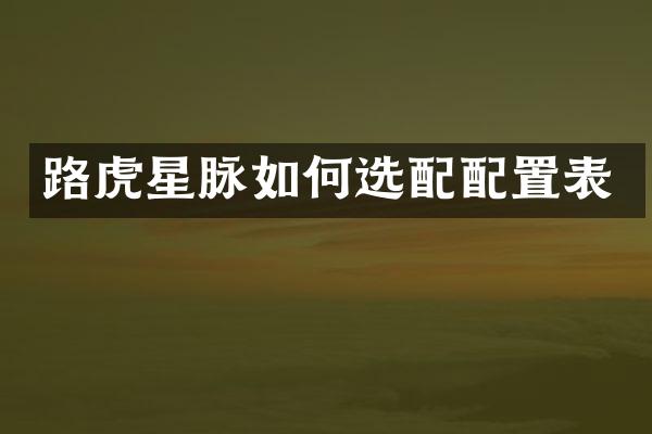 路虎星脉如何选配配置表