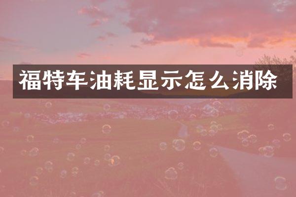 福特车油耗显示怎么消除