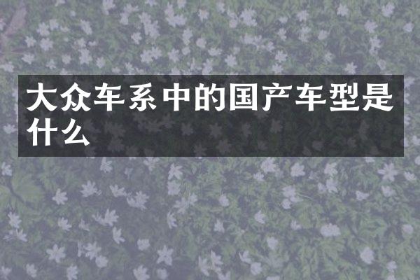 大众车系中的国产车型是什么