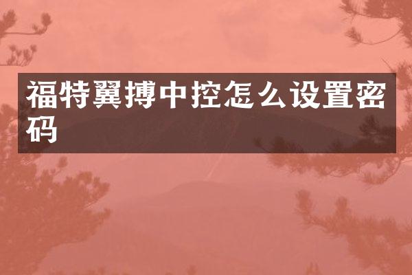 福特翼搏中控怎么设置密码