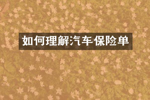 如何理解汽车保险单