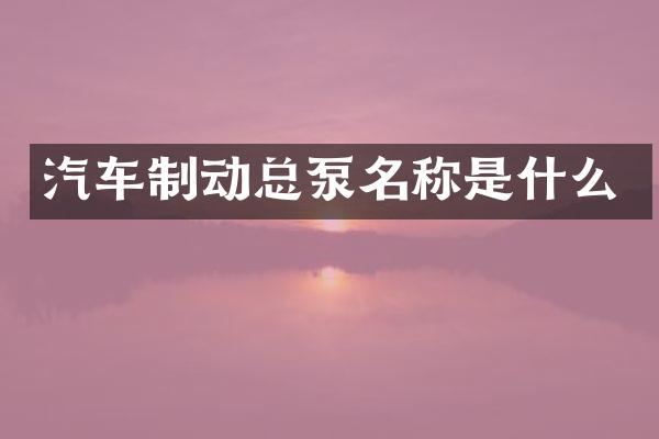 汽车制动总泵名称是什么