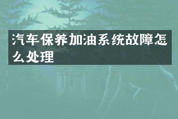 汽车保养加油系统故障怎么处理