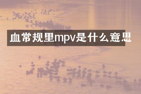 血常规里mpv是什么意思