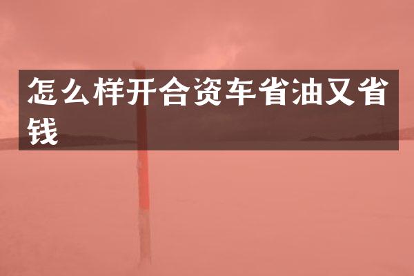 怎么样开合资车省油又省钱