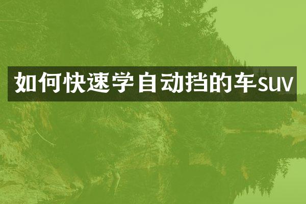 如何快速学自动挡的车suv