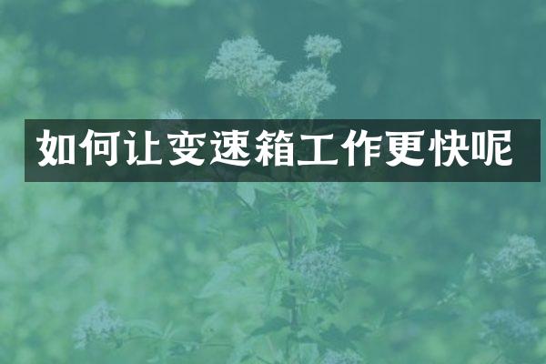 如何让变速箱工作更快呢