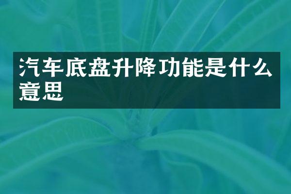 汽车底盘升降功能是什么意思