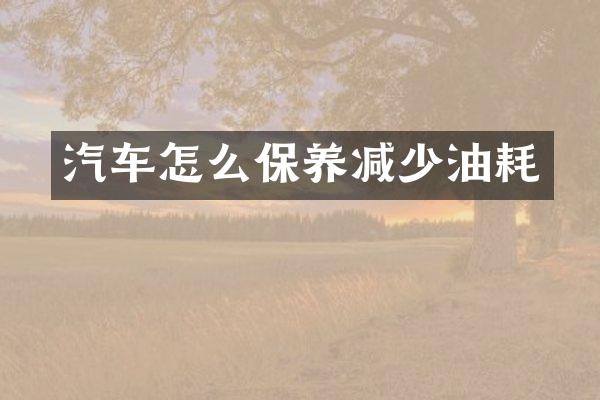 汽车怎么保养减少油耗