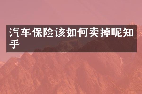 汽车保险该如何卖掉呢知乎