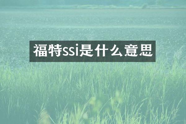 福特ssi是什么意思