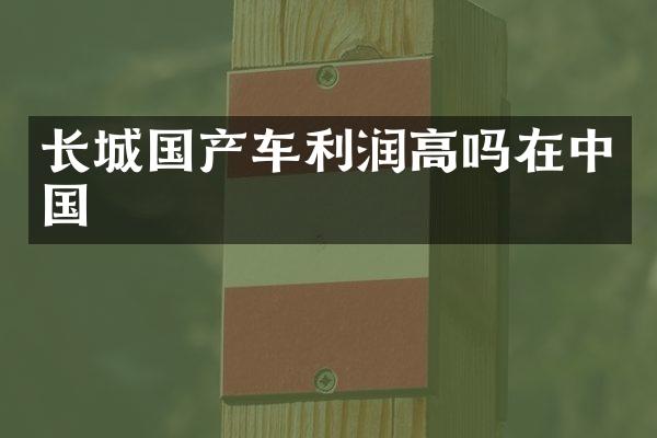 长城国产车利润高吗在中国