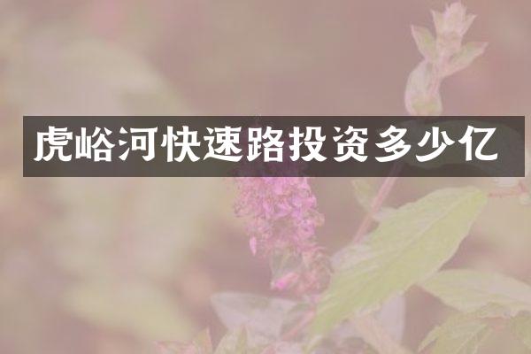 虎峪河快速路投资多少亿