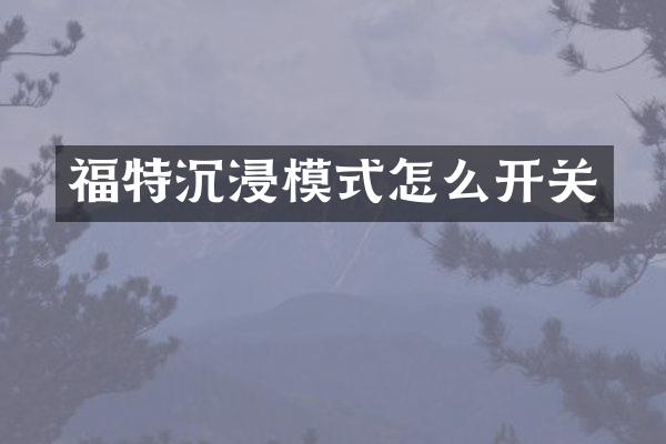 福特沉浸模式怎么开关