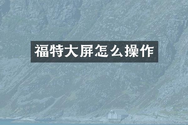 福特大屏怎么操作