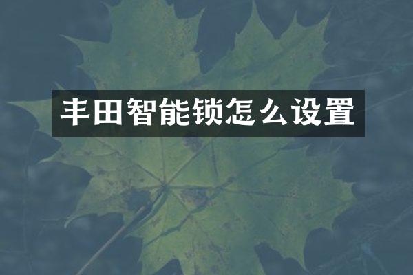 丰田智能锁怎么设置