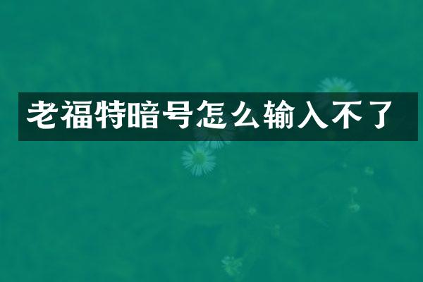 老福特暗号怎么输入不了