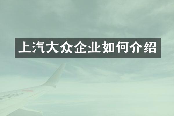 上汽大众企业如何介绍