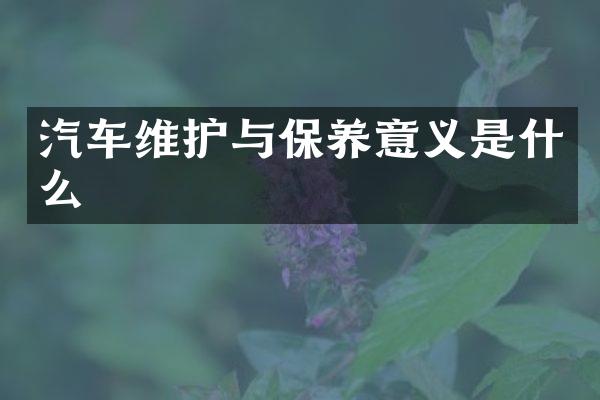 汽车维护与保养意义是什么