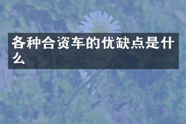 各种合资车的优缺点是什么