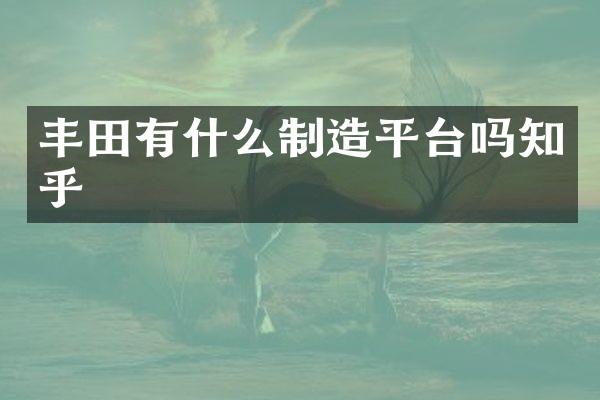 丰田有什么制造平台吗知乎