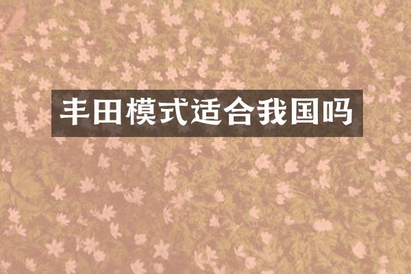 丰田模式适合我国吗